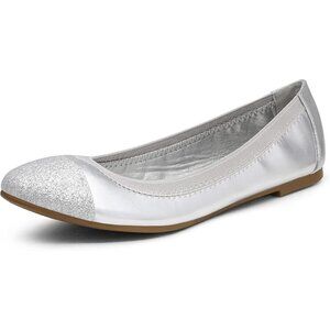 Dream Pairs Women Flex-silverFaux Leather Flexible Stretch Ballerina Flats Shoes